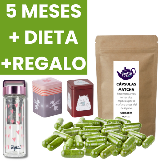 5 MESES Pérdida de peso Cápsulas Matcha + Dieta + Regalo