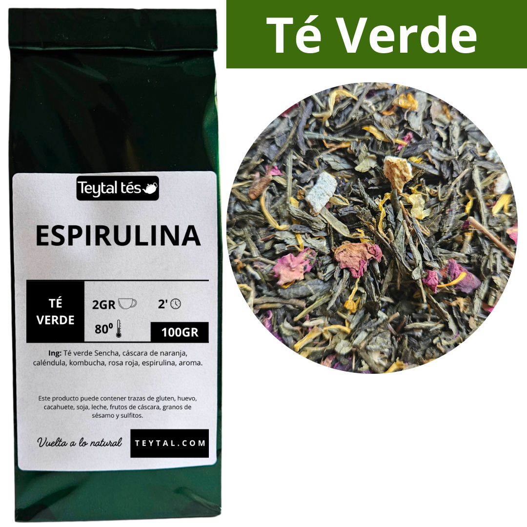 Espirulina Mejora la flora intestinal Té Verde 100gr 50 tazas-Teytal