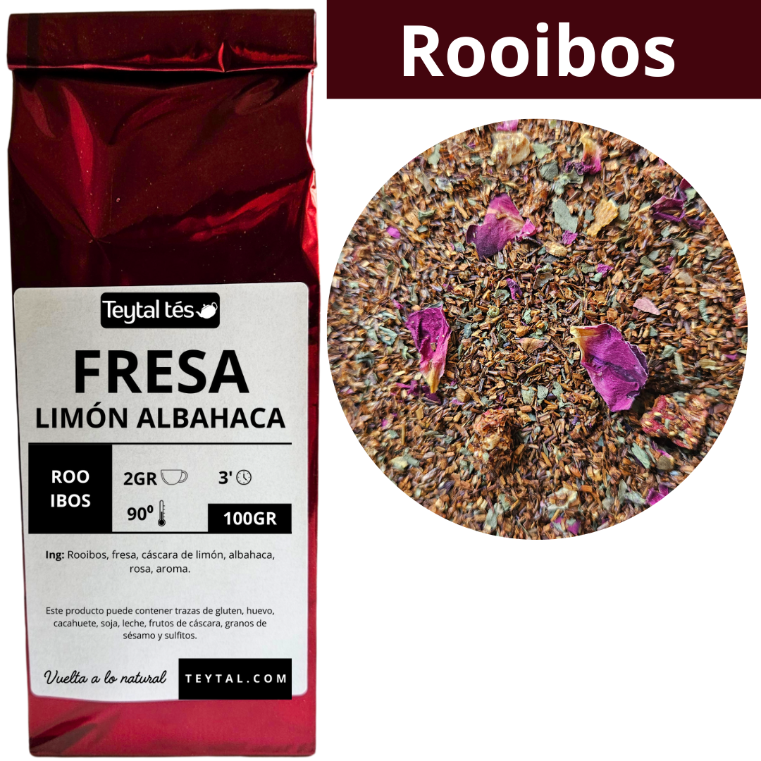 Fresa, limón, albahaca Rooibos 100gr 50 tazas-Teytal