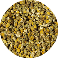 Manzanilla seca en flores enteras y troceadas de color amarillo y verde clara.