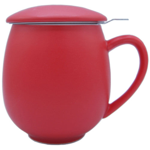 Taza ROJA PORCELANA con tapa Y filtro 350ml