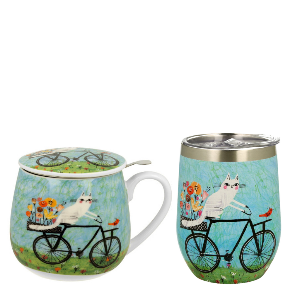 Taza GATO BICICLETA con tapa, filtro y caja de regalo 400ml