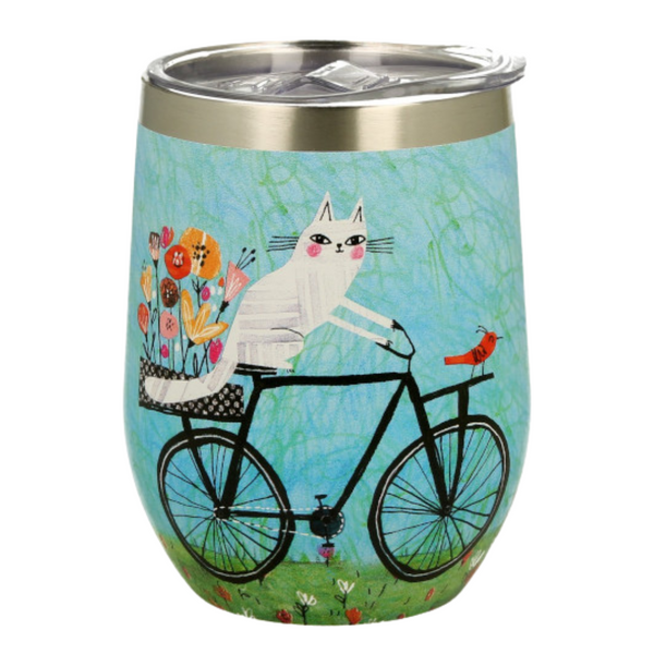 termo de gato en bicicleta